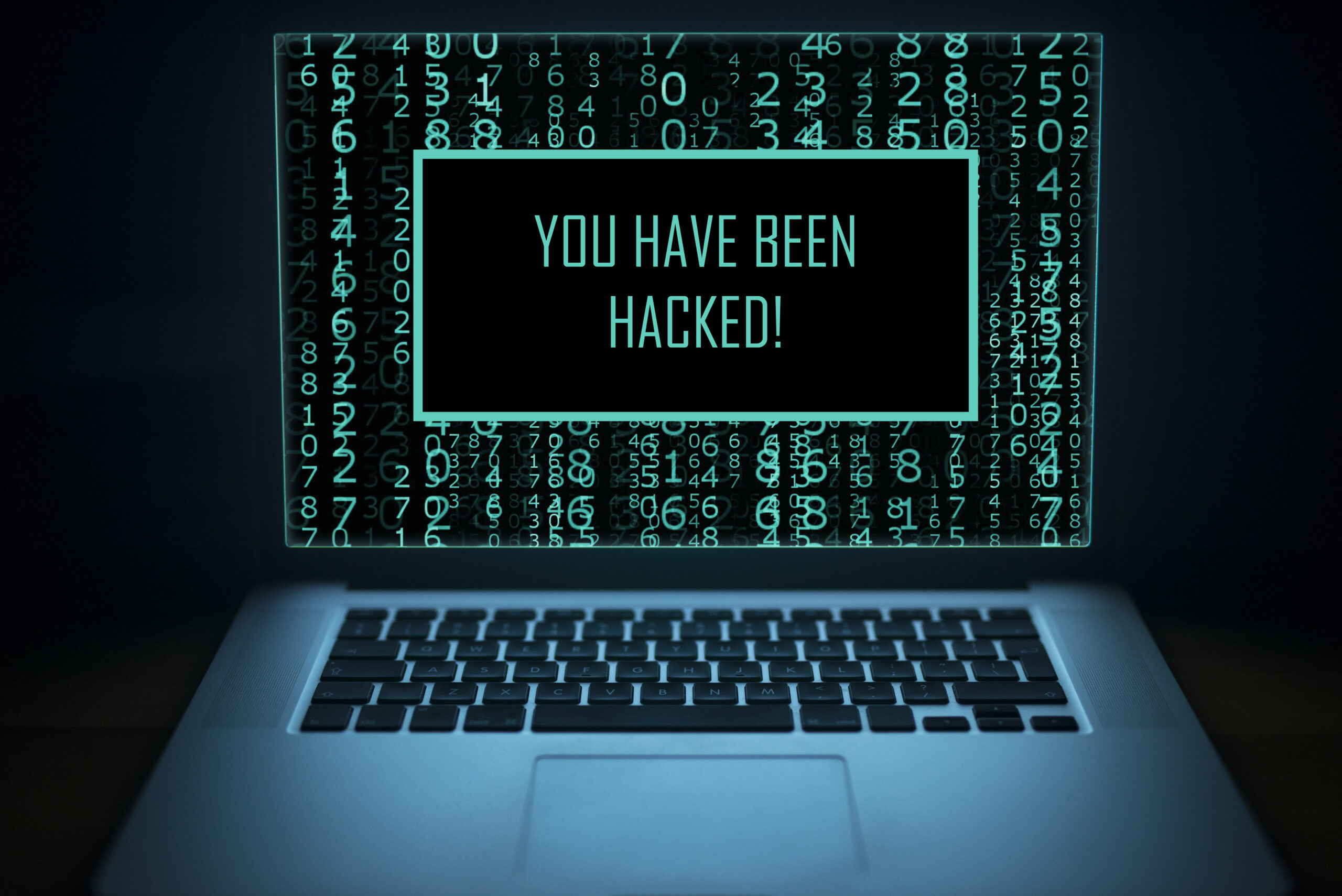 Hacked. Internet crime concept. Computer display with message YOU HAVE BEEN HACKED. Network security data protection. what to do when satan attacked